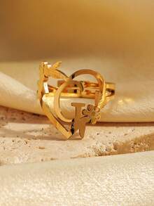 1 Miếng Thép không gỉ Chữ cái Nhẫn Với Chữ cái đầu tiên ( Có thể điều chỉnh A Đến Z ) Như Cô gái Quà tặng ngày lễ - Vàng - Xem 10