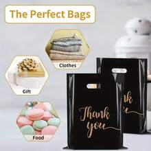 20pcs Thank You Retail Plastic Shopping Bag, 12 X 15 Inch Reusable Black Thank You Bag With Handle For Small Businesses, Perfect For Boutiques, Gifts - Black - View 4