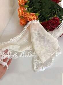 1pc Children's Lace Flower Triangle Bandana Headband, Rustic Style Party Decoration Fashion Hair Accessory - Beige - View 7