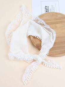1pc Children's Lace Flower Triangle Bandana Headband, Rustic Style Party Decoration Fashion Hair Accessory - Beige - View 3