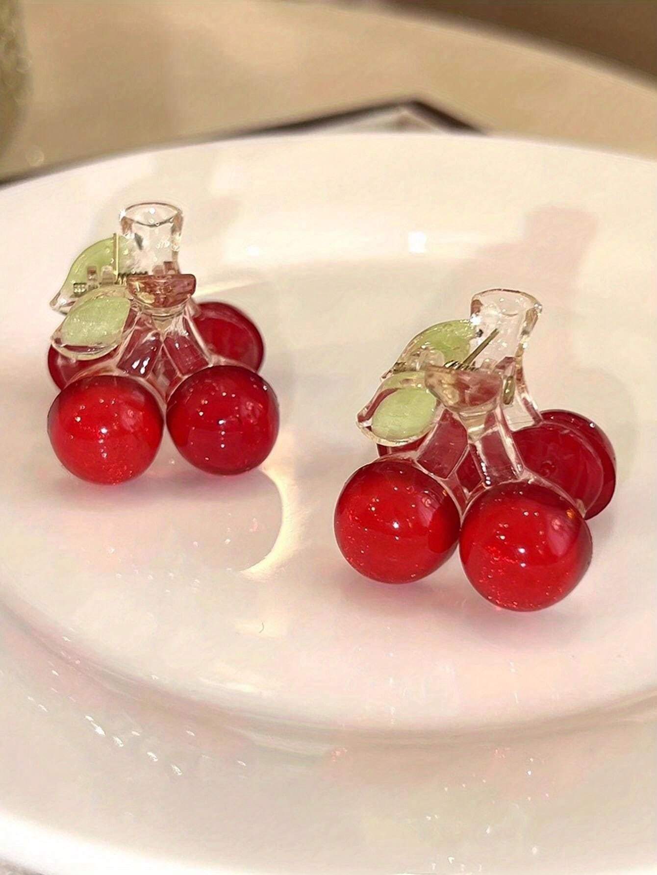 2pcs/Set Women's Acrylic 3d Pearl Cherry Hair Claw Clip, Sweet And Cute