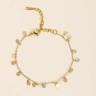 Un brazalete de mujer con disco de metal de color dorado y estilo bohemio con borlas, adecuado para accesorios de joyería de uso diario de mujeres (el número de discos es aleatorio, según la longitud del brazalete)