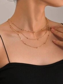 1pc Simple & Elegant Tassel Pendant Necklace With Bead Decoration, Suitable For Women's Daily Wear - Yellow Gold - View 8