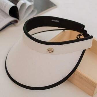 New M Embroidery Women's Hat For Spring/Summer Outdoor Sports, Riding, Traveling, Sun Protection, Uv Resistance, Foldable Wide Brim Hat With Mesh Airflow Design