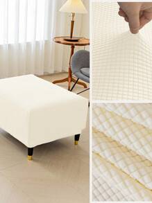 1Pc Elastic Stool Cover, Thickened All-Inclusive Square Low Stool Cover, Household Sofa Footrest Stool Cover Furniture Protector Home Decor - Beige - View 4