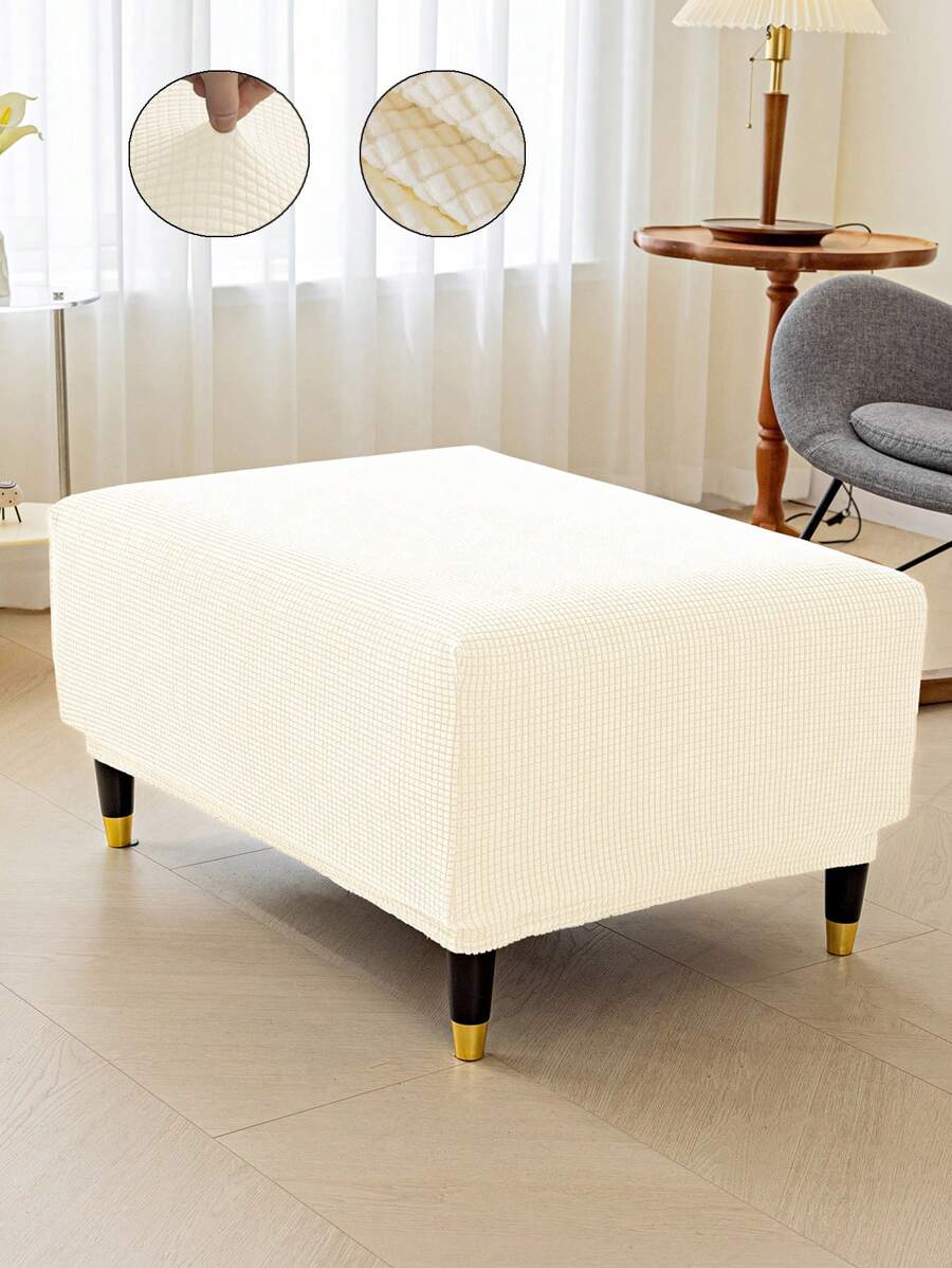 1Pc Elastic Stool Cover, Thickened All-Inclusive Square Low Stool Cover, Household Sofa Footrest Stool Cover Furniture Protector Home Decor - Beige - View 1