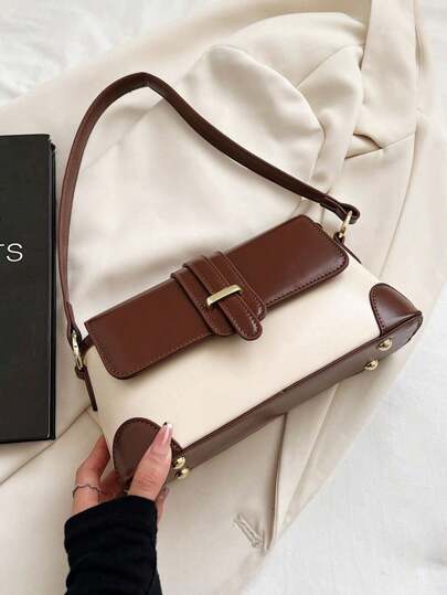 Fashionable Lady Shoulder Bag With Colorblock Pu Handbag, Commuting, Dating, Casual Crossbody Bag