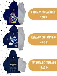 Conjunto de moletom para MENINOS com capuz estampado - Azul Marinho - Visão 4