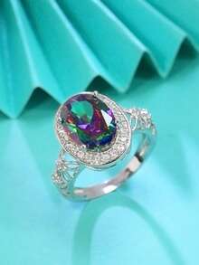 1 Miếng Đúng mốt Thiết kế rỗng Hình trái xoan Khối Zirconia  Nhẫn , Lý tưởng Qủa tặng Cho Ngày Lễ Tình Nhân Ngày - 1016 - Xem 14