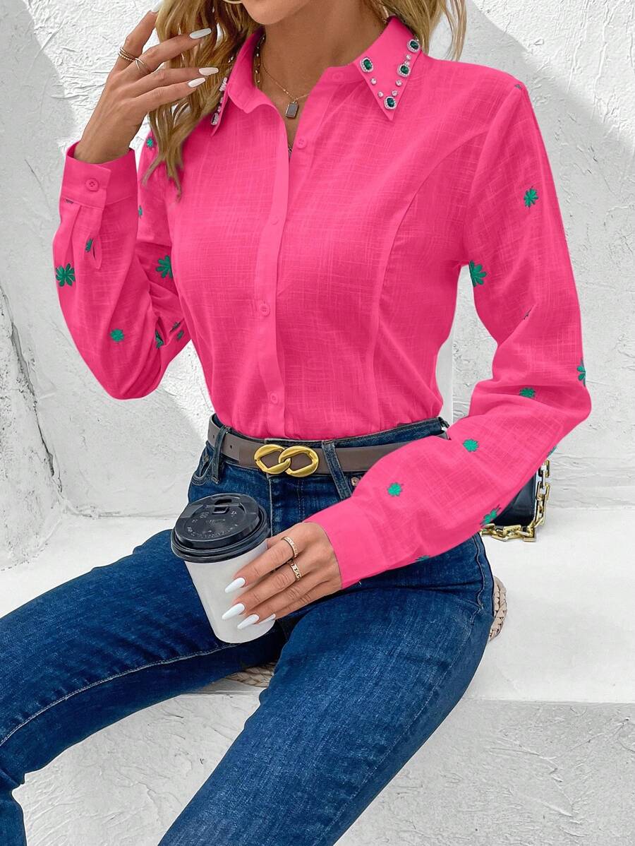 Women Blouses - 玫紅色 - 查看 1