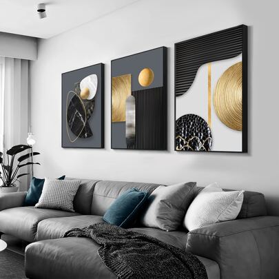 Bộ 3 tranh canvas trừu tượng hiện đại không khung, họa tiết hình học, thích hợp trang trí phòng khách, phòng ngủ, văn phòng, phòng ăn, quán cà phê. Tranh sơn dầu chống thấm nước, món quà lý tưởng cho sinh nhật, lễ tốt nghiệp và các dịp khác.