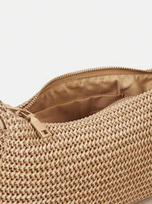 New Arrival Fashionable Bohemian Style Woven Rattan Bag With Chain Strap, Shoulder Bag, Suitable For Daily Casual, Vacation, Shopping And Outfit Matching, Tready Crescent Moon Bag For Women