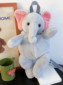 Cartoon Plush Elephant Backpack, Cute And Suitable For Travel And Vacation - Grey - View 2