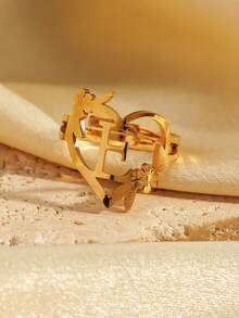 1 Miếng Thép không gỉ Chữ cái Nhẫn Với Chữ cái đầu tiên ( Có thể điều chỉnh A Đến Z ) Như Cô gái Quà tặng ngày lễ - Vàng - Xem 8