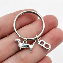 腊肠犬字母首字母钥匙扣可爱宠物狗合金钥匙链环钱包背包挂饰狗妈妈爸爸宠物爱好者礼物汽车配件包挂饰学院风哥特 Y2k - 銀色 - 查看 34