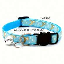 5pcs Random Star & Moon Pattern Pet Collar With Bell, Adjustable Dog Collar With Buckle Pet Accessories - Multicolor - View 2