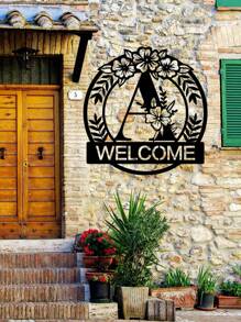 Personalized Classic Metal Welcome Sign, Metal Wall Art, Housewarming Gift, Wedding Gift, Door Hanger, Initial Wall Name Diy Decoration, Flower Vows Letter Combination Sign,Home Decor ,Room Decor,Wall Decor - Black - View 6