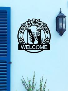 Personalized Classic Metal Welcome Sign, Metal Wall Art, Housewarming Gift, Wedding Gift, Door Hanger, Initial Wall Name Diy Decoration, Flower Vows Letter Combination Sign,Home Decor ,Room Decor,Wall Decor - Black - View 5