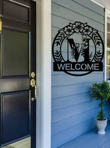 Personalized Classic Metal Welcome Sign, Metal Wall Art, Housewarming Gift, Wedding Gift, Door Hanger, Initial Wall Name Diy Decoration, Flower Vows Letter Combination Sign,Home Decor ,Room Decor,Wall Decor - Black - View 4
