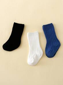3雙新生兒男寶寶簡約過膝高襪 - 彩色 - 查看 4