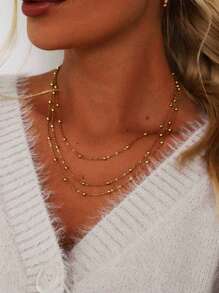 1pc Simple & Elegant Tassel Pendant Necklace With Bead Decoration, Suitable For Women's Daily Wear - Yellow Gold - View 11