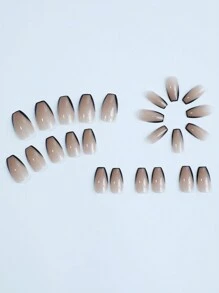 24片装盒装杏仁形粉色透明白色法式渐变美甲贴片，日式风格，杏仁形超短美甲贴片，美甲用品，假指甲艺术，短指甲，凝胶美甲贴纸，美甲套装，礼品套装，儿童装扮配饰，1个迷你指甲锉和1张粘合贴片 - 彩色 - 查看 2