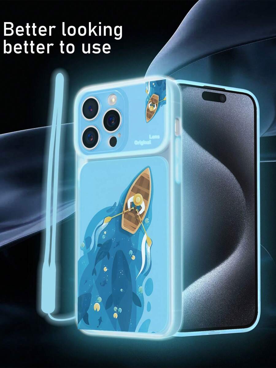 1 Ốp điện thoại bảo vệ bằng Tpu trong suốt màu xanh mờ dạ quang có họa tiết thuyền buồm và 1 Dây treo silicon màu xanh dạ quang/Vỏ điện thoại phát sáng/Vỏ điện thoại huỳnh quang/Vỏ điện thoại ngộ nghĩnh Tương thích với IPhone/Android/Samsung/Xiaomi/Oppo/Apple 15pro Max/Apple 14pro Max /Samsung A52 4g/Samsung A31 4g/Samsung A23/Redmi Note 11 Pro 4g/Redmi Note 12 4g/Oppo A54/Samsung A14/Samsung A54