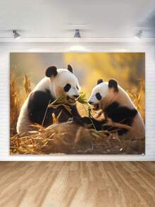 1入組可愛熊貓圖案派對裝飾圓形攝影背景布道具，適用於兒童生日派對 - 彩色 - 查看 3