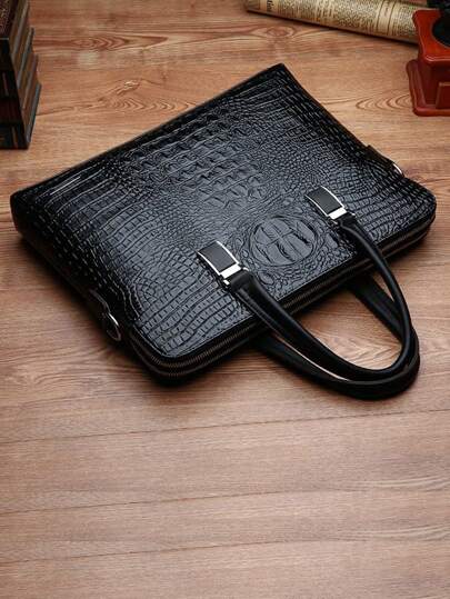 gorchis Men's Classic Crocodile Pattern Handbag Briefcase With Dual Zipper Pocket, Large Capacity, Shoulder Strap/Handle, For Office/Ol/Men Briefcase Laptop Classic Briefcase Work PU Leather Water-Proof Student Fall Travel Winter Satchel Bag Hip Bag Tote Bag Retro Bag Gifts Valentines Black Bag Travel Essentials Bag Laptop Bag Stickers Valentines Gifts Vintage School