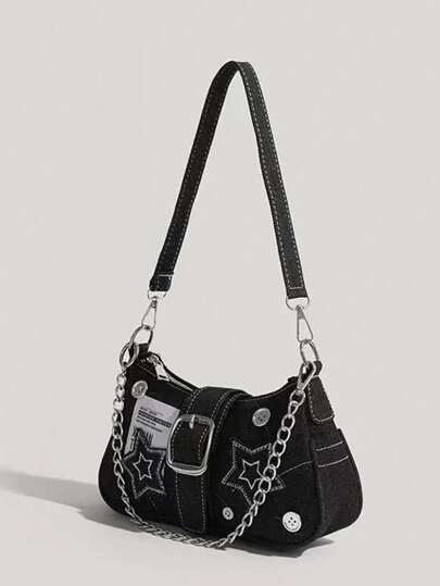 حقائب فتيات من طراز Y2K الرجعي الأنيق، حقائب متقاطعة على الجسم بطراز باديA، حقائب صغيرة ملونة بحلية سلسلة نجمة خماسية، حقائب كوسيطة أو يد