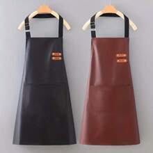 1pc Unisex Waterproof Cooking Apron With Pockets, Solid Color Kitchen Apron For Chef, Waiter, Barber, Bbq, Adult Kitchen Supplies - Multicolor - View 1