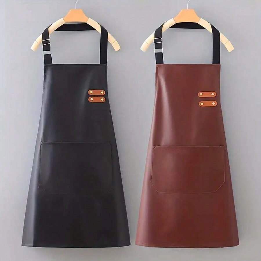 1pc Unisex Waterproof Cooking Apron With Pockets, Solid Color Kitchen Apron For Chef, Waiter, Barber, Bbq, Adult Kitchen Supplies - Multicolor - View 1
