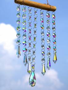 1入夢幻水晶風鈴捕陽器,附木棒,月亮和太陽設計,適用於花園或房間裝飾 - 彩色 - 查看 4