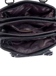 2024新款女士大容量手提包，时尚设计师款软皮休闲复古单肩包，优雅女士包 - 黑色 - 查看 6