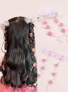 2pcs Children's Floral Braided Hair Clips With Pearl & Tassel Decor Hair Accessories For Baby Girls And Little Girls