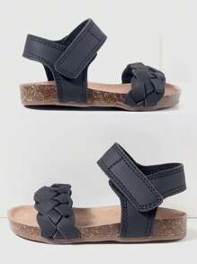 2024年夏季時尚pu皮革女孩羅馬涼鞋,背帶設計增加透氣度,保護腳部,輕質防滑鞋底 - 黑色 - 查看 4