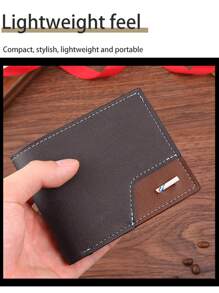 1 件男士经典休闲纯色复古短款钱包带卡槽适用于驾驶证钱包卡夹卡包钱包名片夹信用卡夹身份证夹男士钱包钱包钱包卡包 - 咖啡棕 - 查看 4
