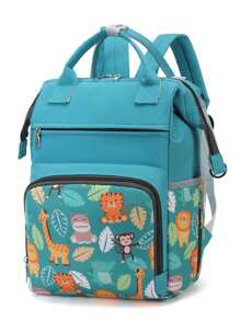 1pc Animal Forest Print Decorated Nylon Milk Bottle With Large Capacity And Zipper, Suitable For Daily Use Of Mothers With Children - Green - View 1