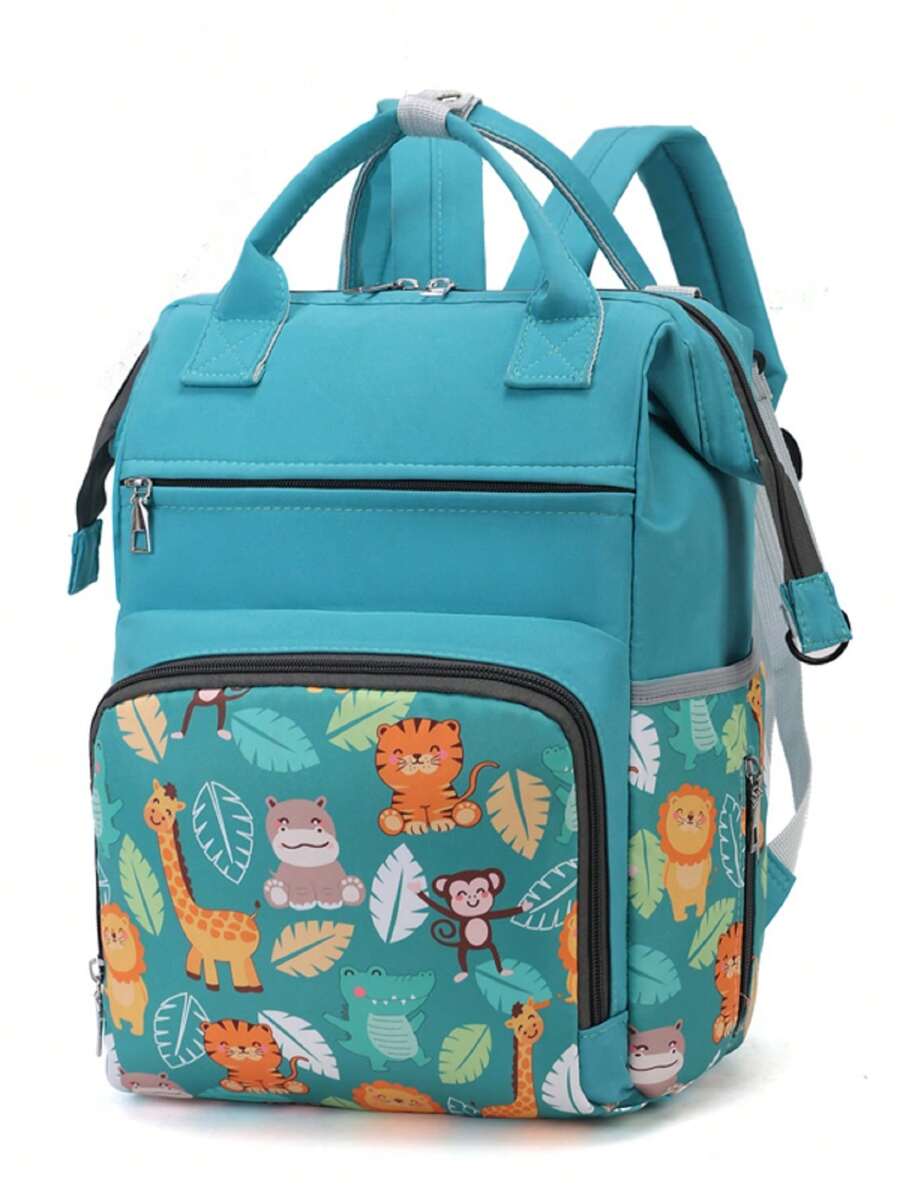 1pc Animal Forest Print Decorated Nylon Milk Bottle With Large Capacity And Zipper, Suitable For Daily Use Of Mothers With Children - Green - View 1
