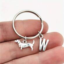 腊肠犬字母首字母钥匙扣可爱宠物狗合金钥匙链环钱包背包挂饰狗妈妈爸爸宠物爱好者礼物汽车配件包挂饰学院风哥特 Y2k - 銀色 - 查看 12