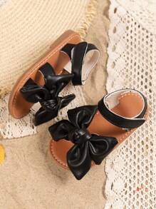 1對幼兒女童夏季公主風格蝴蝶結涼鞋，適用於休閑和海灘穿著 - 黑色 - 查看 3