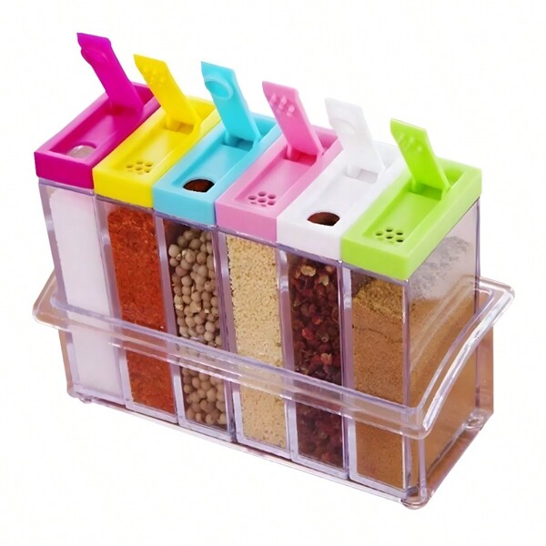 Set 6 Frascos Especieros Tipo Salero Organizador De Condimentos Especieros Pimentero Cocina Recipientes Para Facilidad Diferenciar Tapa De Colores Multiuso Acrilico Moderno Practico