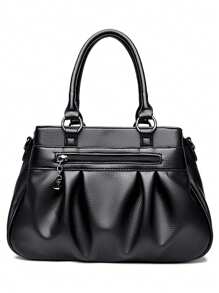 2024新款女士大容量手提包，时尚设计师款软皮休闲复古单肩包，优雅女士包 - 黑色 - 查看 5