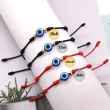 1pc Upgraded Custom Name Initial 7 Knots Evil Eye Bracelet Adjustable Lucky Red/Black String Bracelet Protection Friendship Wish Bracelets For Women Men Boy Girl Him Her BFF Friend Gifts
