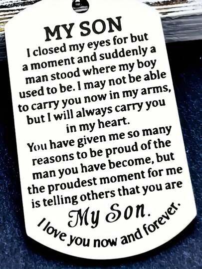 1pc Stainless Steel Bohemian Style Silver Pendant Keychain With The Words "MY SON" Car Accessories Bag Charm School Cute Goth Y2k