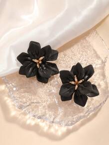 1 对双层真永生花瓣花朵女士耳环，复古百搭耳钉情人节、妈妈、母亲、母亲节、礼物 - 黑色 - 查看 4