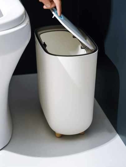 1pc Slim Garbage Can With Lid, Ideal For Bathroom & Narrow Spaces,Light Luxury Slit Trash Can,Kitchen,Bathroom,Home,Household Supplies