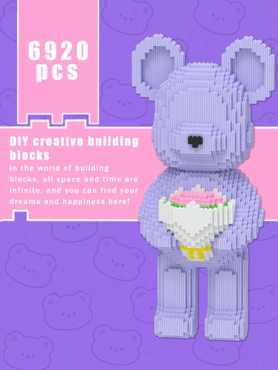 1set Diy Building Blocks Toy Purple Bear Model To Enhance Hands-On And Logical Thinking Ability, Comes With Tools And Hammer For Easy Assembly, Suitable For Holiday Gifts, Birthday Gifts, And Collectors, (3800 Particles) - Multicolor - View 1