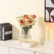 1pc Striped Cylinder Glass Vase, Suitable For Home Dining Table Decoration, Hair Salon Decoration, Spring And Summer Decoration Gifts Birthday Graduation