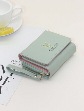3-Fold Stylish Portable Flap Multi-Compartment Chain Wallet For Women Wallet Purse Wallet Small Wallet